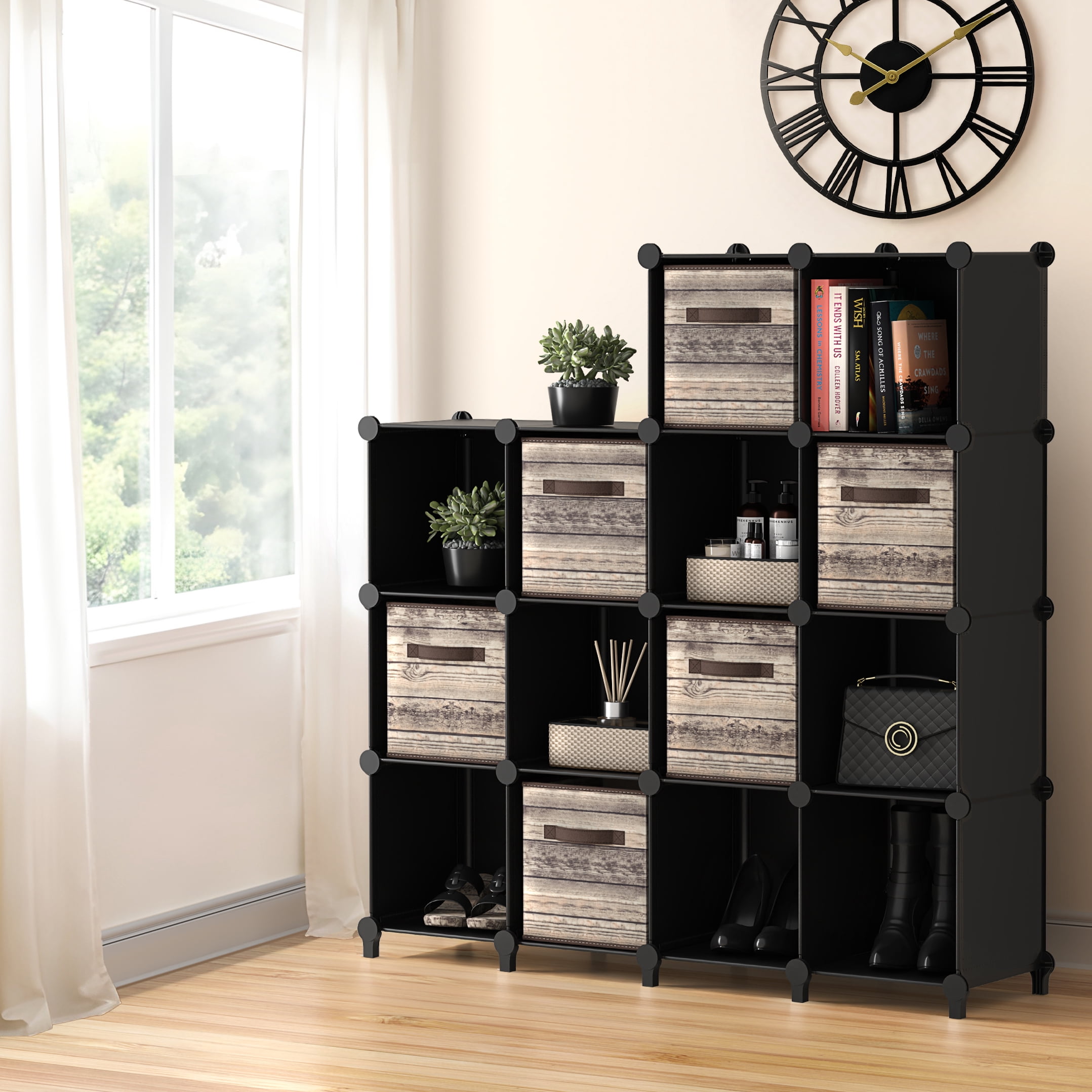 Sorbus 14-Cube Storage Organizer, Waterproof Cubby Shelf for Closet & Bedroom, Black