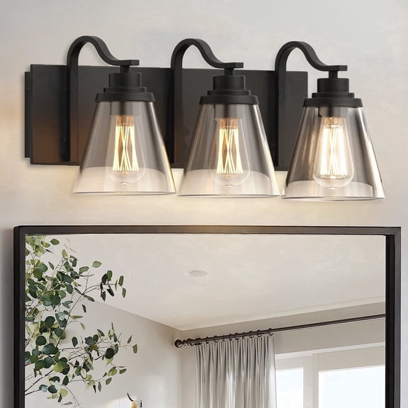 GCGAFUL 21.4" 3-Light Bathroom Vanity Light, Modern Black Vanity Light Fixtures Over Mirror with Clear Glass, Farmhouse Makeup Light for Salon Decor