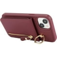 thumbnail image 6 of iPhone 15 Plus Case with Card Holder for Women, iPhone 15 Plus Phone Case Wallet with Strap Credit Card with Kickstand Zipper Case for iPhone15plus - Red Wine, 6 of 12