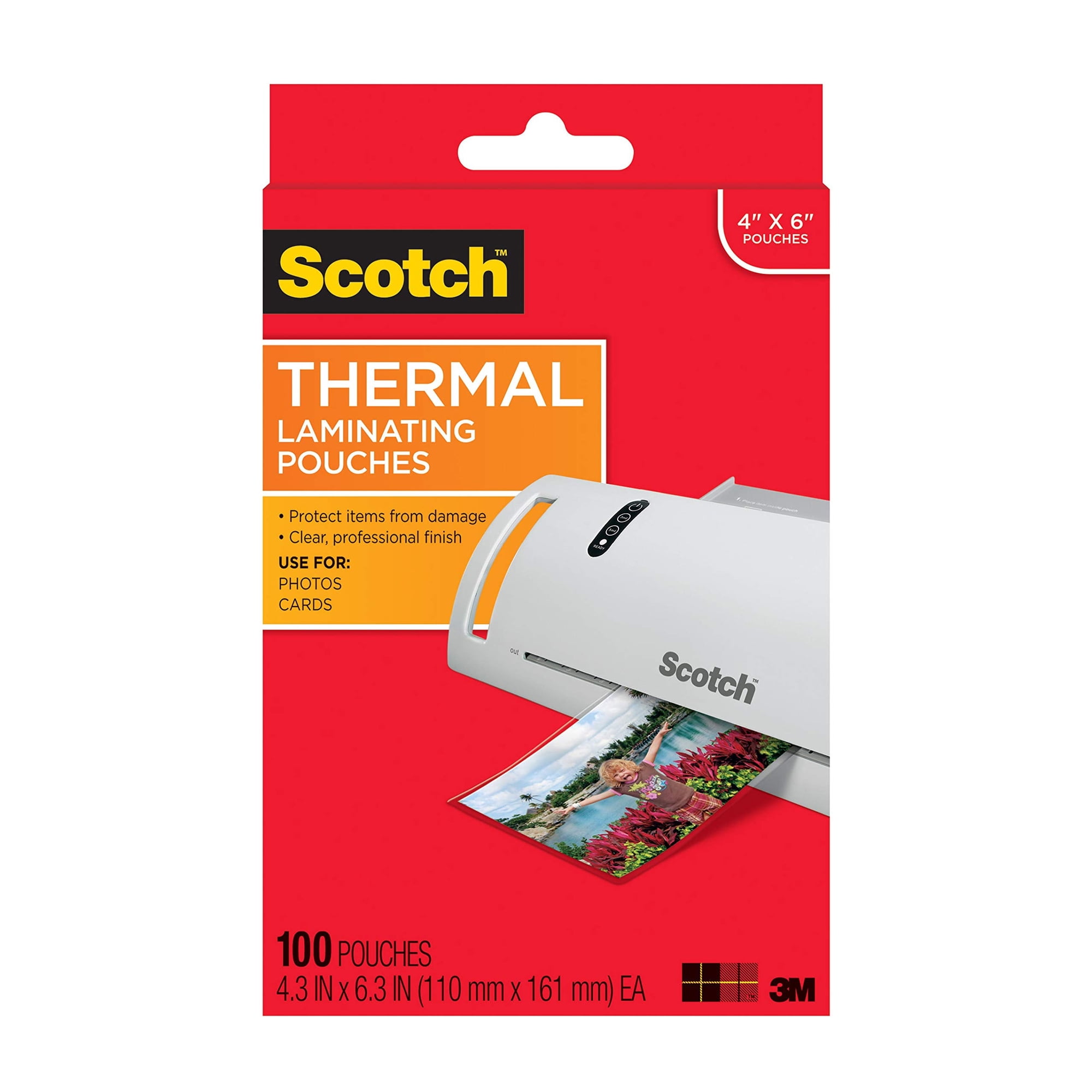 Scotch Thermal Pouches, Photo, 4 in x 6 in, 100 Count