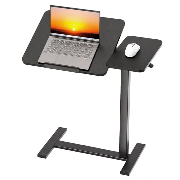 ACCVER Adjustable Overbed Table with Wheels, Rotatable Tabletop Laptop Desk and Mobile Standing Desk for Office and Home Use, Black