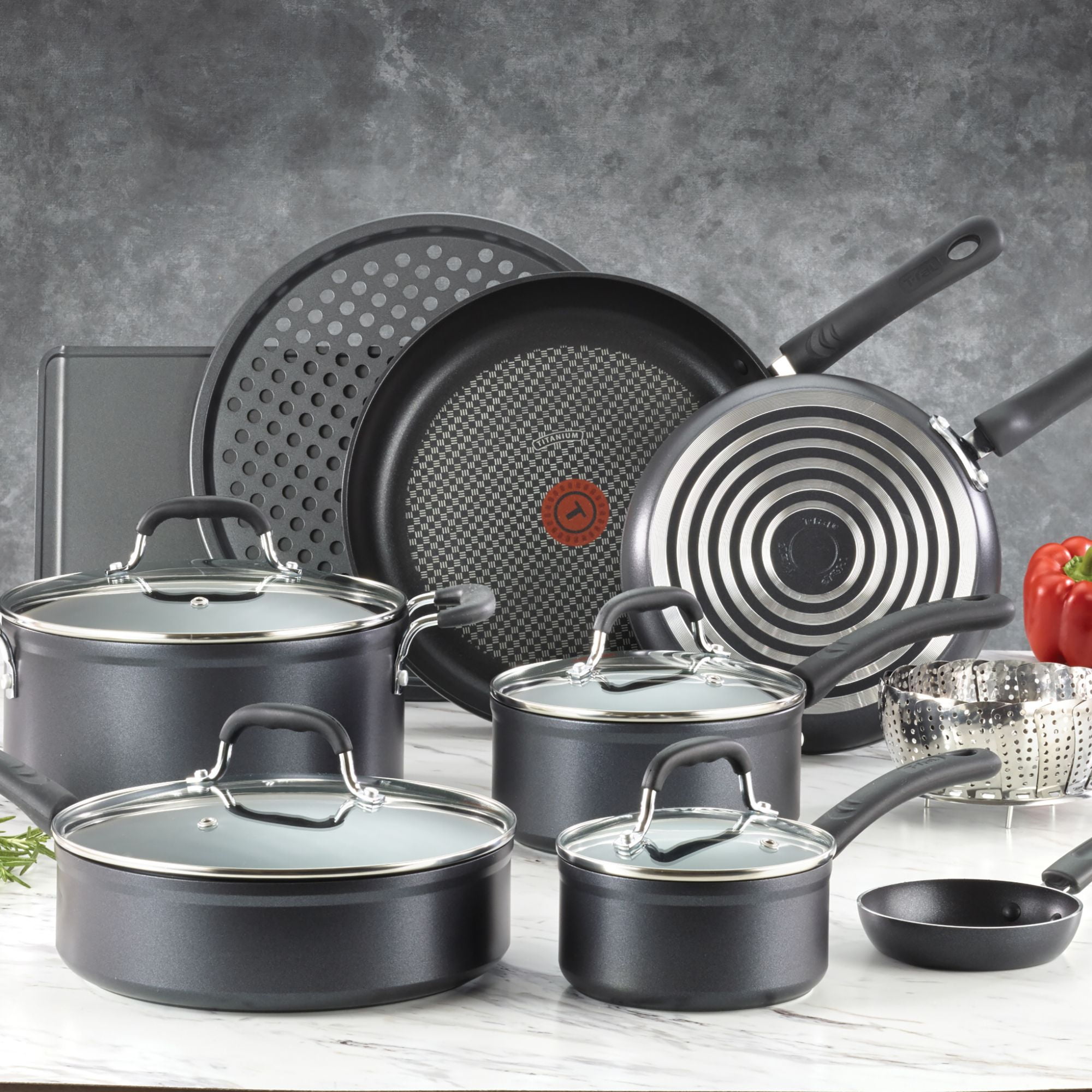 T-fal Ultimate Hard Anodized Nonstick Cookware Set 14 Piece Oven Safe 400F,  Lid Safe 350F Pots and Pans, Dishwasher Safe Black - Yahoo Shopping