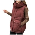 thumbnail image 3 of MELDVDIB Womens Full-Zip Quilted Puffer Vest Coat Solid Color Hooded Jacket Warm Padded Sleeveless Lounge Outwear Tops with Zipper Pocket, 3 of 5