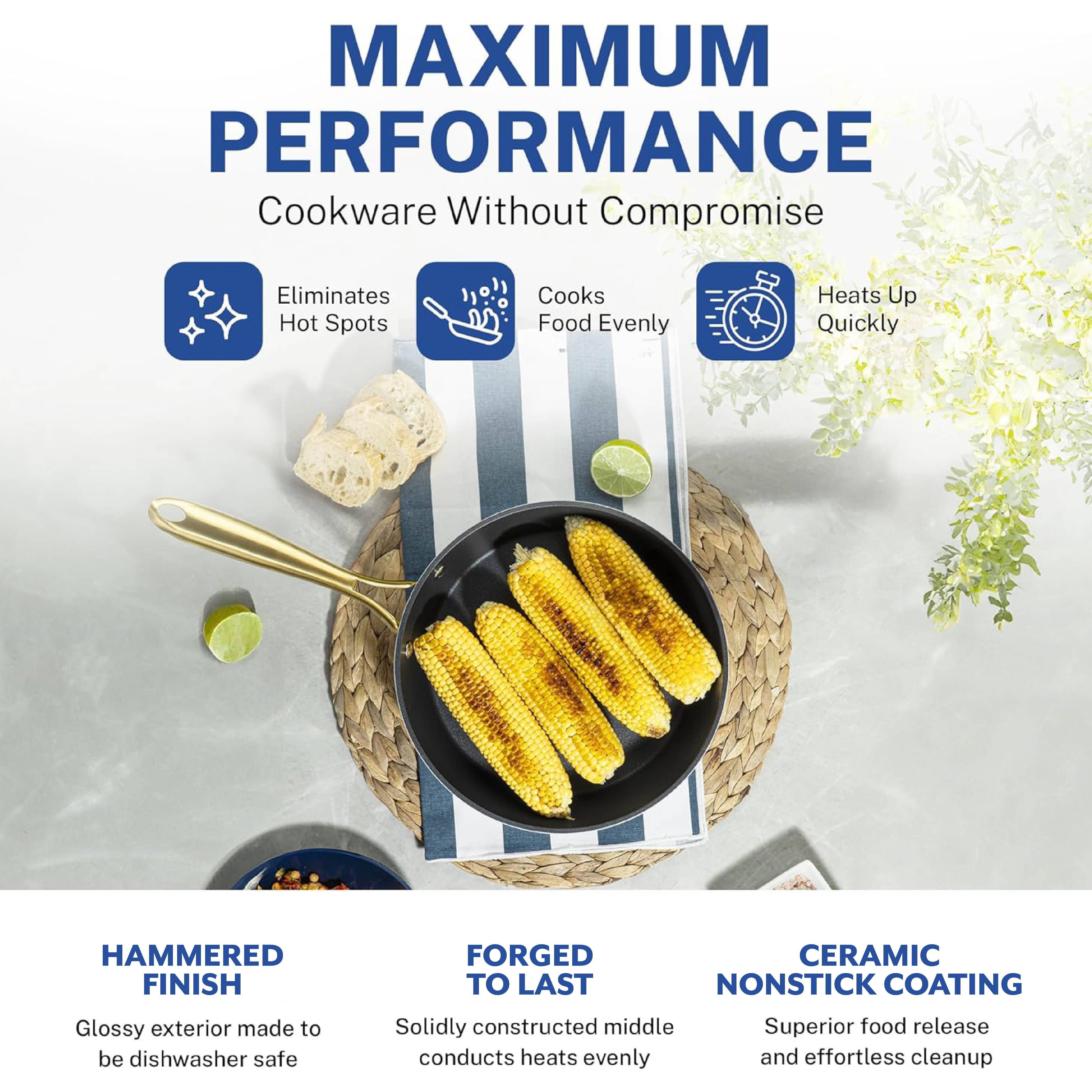 Granitestone 15 Pc Hammered Pots and Pans Set Non stick Cookware Set Pot and Pan Set Nonstick with Utensils, Induction Ready & Dishwasher Safe, Charleston Collection