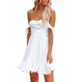 thumbnail image 3 of Biekopu Women Summer Casual A-line Dress,Solid Color Boat Neck Off Shoulder Mini Backless Party Dress, 3 of 9