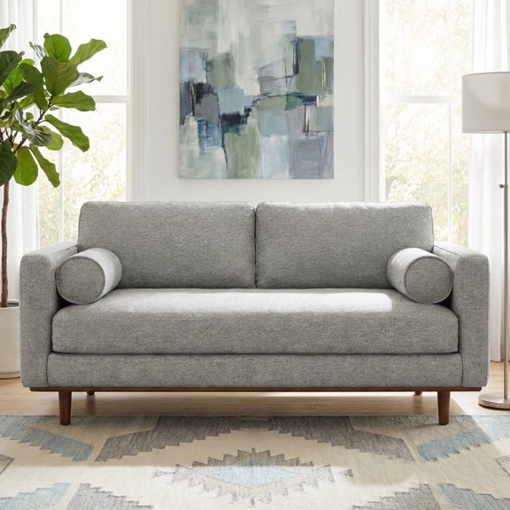 Morrison 72 inch Wide Mid-Century Modern Loveseat Sofa in Mist Grey Woven-Blend Fabric