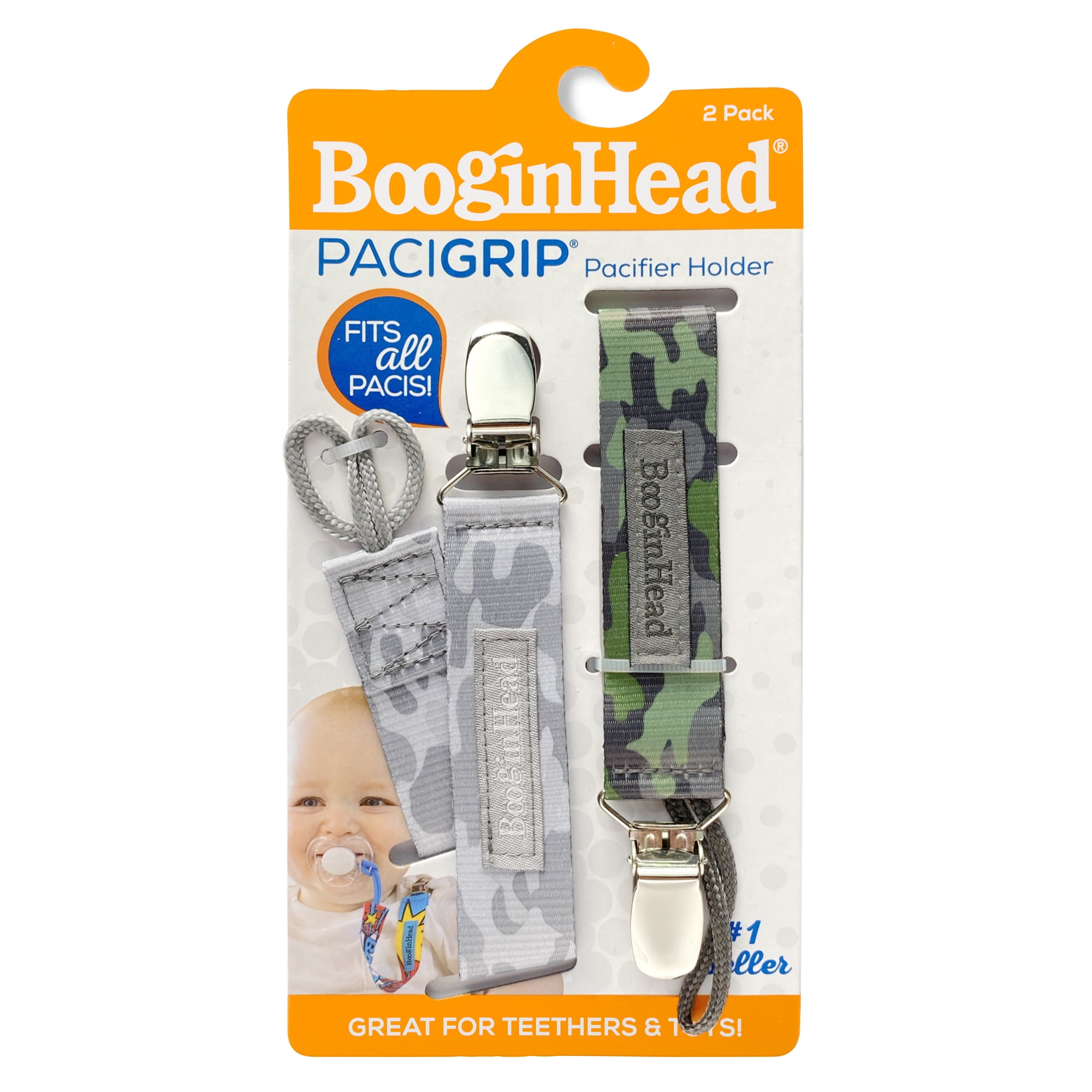 BooginHead Universal Pacifier Clips, Infant Toddler Boys and Girls, Camouflage