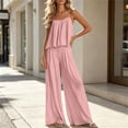 thumbnail image 6 of Cagogo Women's 2 Piece Casual Sets V Neck Sleeveless Tank Top Wide Leg Pants Solid Boho Vacation Outfit Loose Summer Travel Clothes Matching Lounge Sets Tracksuits, Pink M, 6 of 6