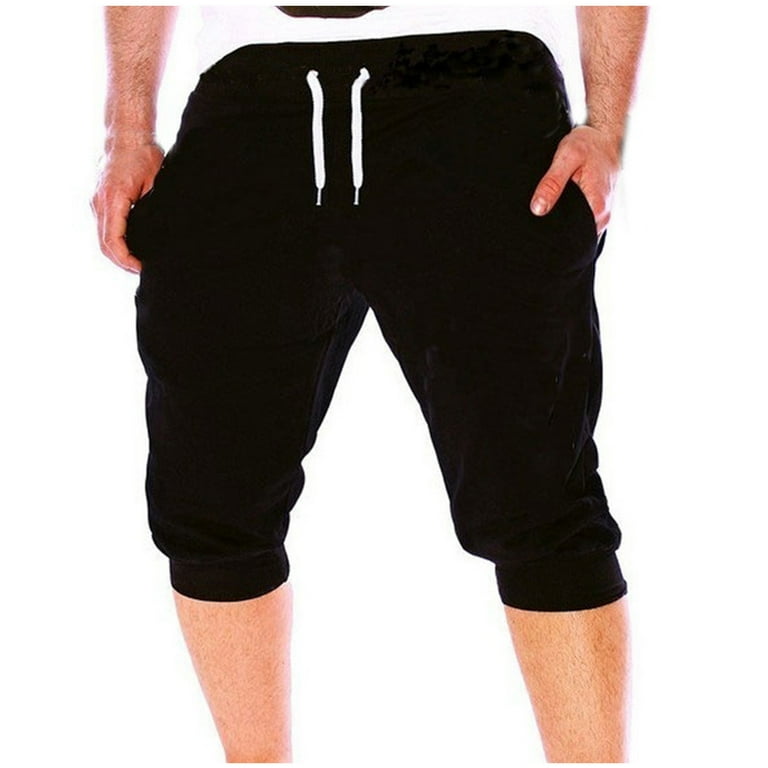 Men's 3/4 Joggers Capri Pants with Pockets Slim Fit Workout Gym Below Knee  Shorts Training Running Capri Joggers