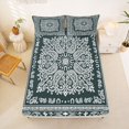 thumbnail image 5 of jejeloiu Moody Vintage Floral Queen Sheets For Men Women,Boho Print Queen Sheet Sets,Teal White,4 Pieces,1 Flat Sheet, 1 Fitted Sheet and 2 Pillowcases, 5 of 6