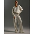 thumbnail image 5 of Women Fall 2 Piece Outfits Sweatsuits V-Neck Long Sleeve Sweatshirt Wide Leg Pants Tracksuit Lounge Sets Cream White M, 5 of 8