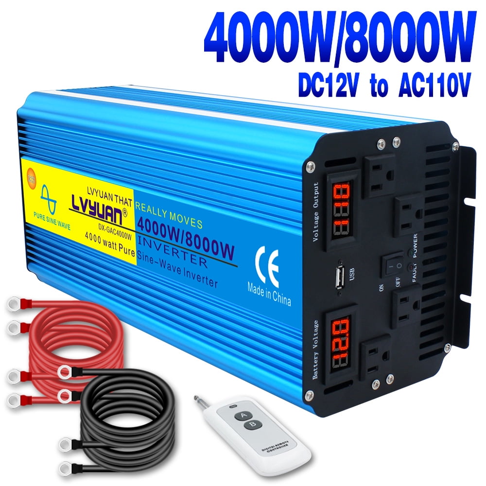 Yinleader Pure Sine Wave 12V 4000W Continuous 8000W Surge Power Inverter, Remote Control for Truck