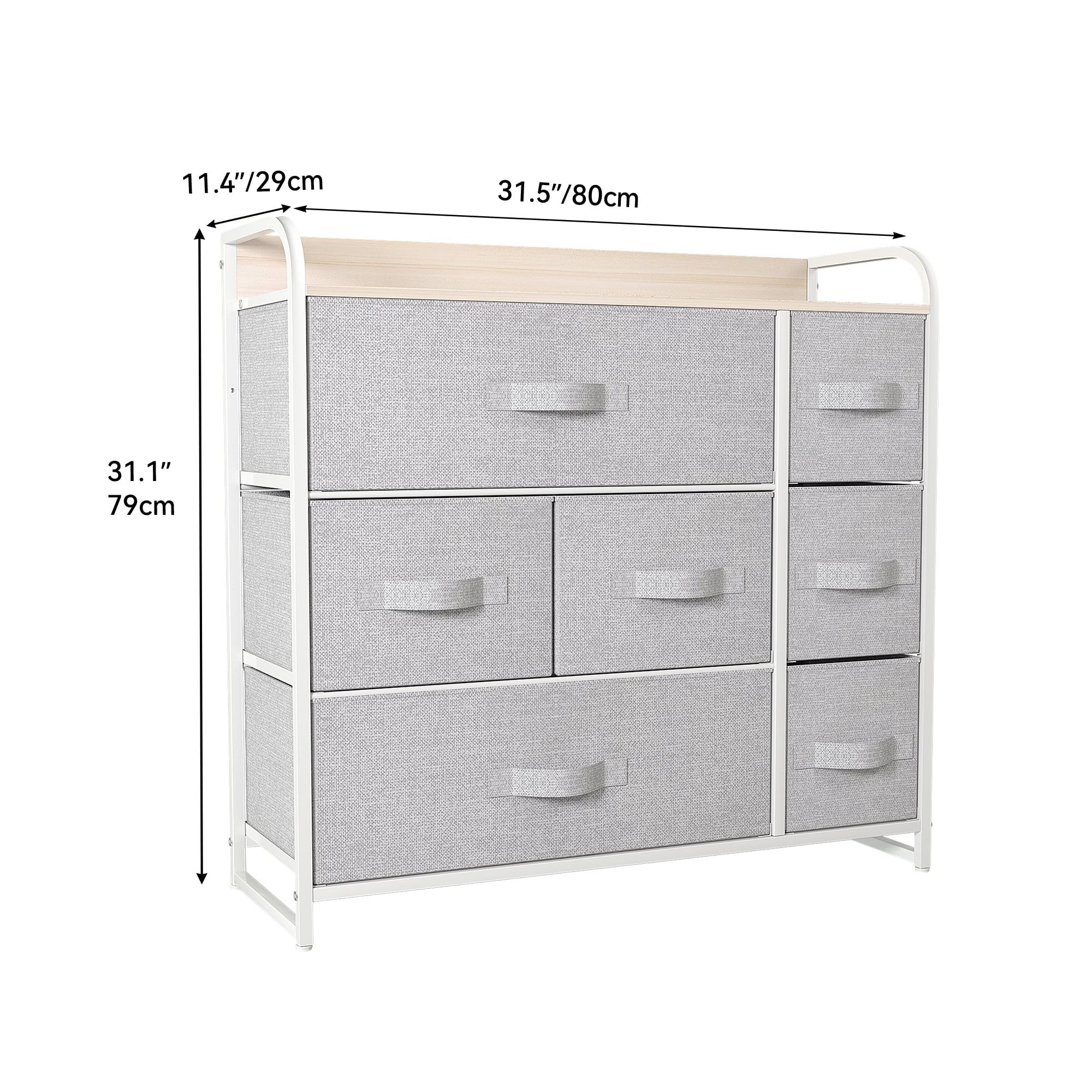 Uforic Fabric Storage Dresser with 7 Drawers Steel Frame & Wooden Top Versatile Organizer for Bedroom, Living Room, Hallway & Closet Light Gray