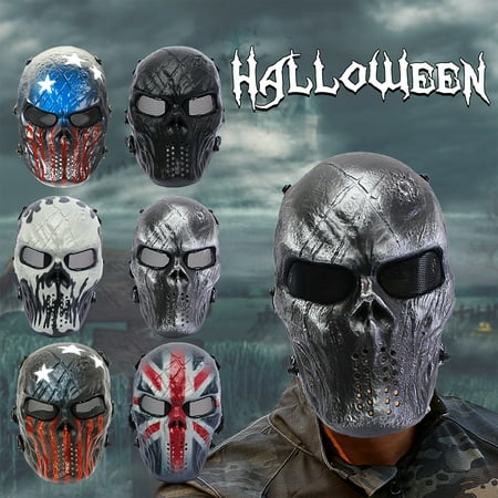 Tactical Gear Mask Face Protection Airsoft Elfeland Overhead Skull Skeleton Safety Guard Outdoor Paintball Hunting Cs War Game Combat Protect for Party Movie Props Sports