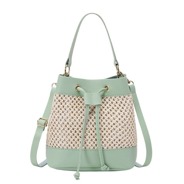 Bundle Pocket Straw Crossbody Bag Commute Handbag Drawstring Bucket Bag Messenger Bag Large Capacity Beach Shoulder Bag Girls