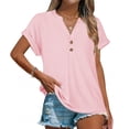 thumbnail image 2 of AherBiu Boho Tops for Women Eyelet Hole Button Notch V Neck Summer Casual Loose Fitted Beachwear Shirts Blouse, 2 of 9