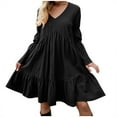 thumbnail image 2 of Chbgutlmr Ruffled Dresses for Women Long Sleeve V Neck Knee Length Dress Casual Summer Flowy A-Line Dress, 2 of 5