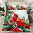 thumbnail image 2 of Manfei Cardinal Bird Full Size Sheets,Merry Christmas Bed Sheets,Red Berry Sheet Sets For Girl Teens,Breathable Home Decor,4-Piece, 2 of 7