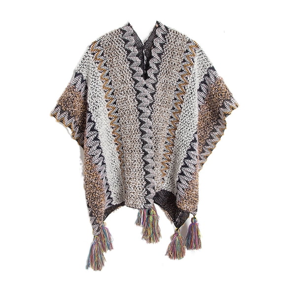 Knit Shawl Wrap Poncho Cape for Women, Ladies Knitted Cardigan Kimono with Fringe for Fall Winter,Christmas Blanket Scarf Gifts - Light Gray
