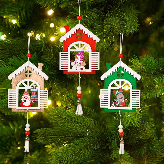 Adornos navideños primero para nuevo hogar, regalo de inauguración de la casa, 3 piezas de artesanías colgantes de madera para decoraciones de árboles de Navidad brillar Electrónica