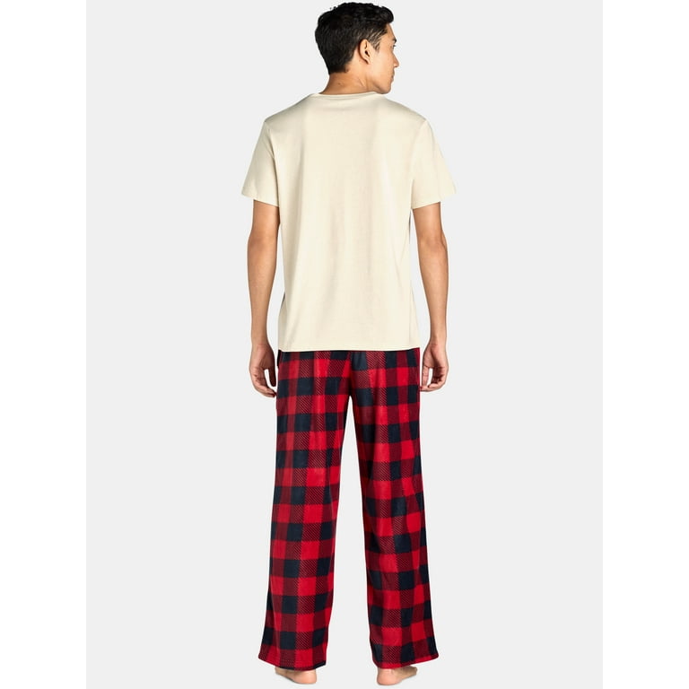 CREAM AND RED TWO PIECE PAJAMAS IN JERSEY WITH HOLIDAY ALL OVER PRINT AND PLAID, BABY CREAM AND RED TWO PIECE PAJAMAS IN JERSEY WITH HOLIDAY ALL OVER PRINT AND PLAID, BABY