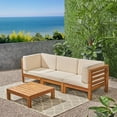 thumbnail image 4 of GDF Studio Cascada Outdoor Modular Acacia Wood Sofa and Table Set, Beige and Teak, 4 of 9
