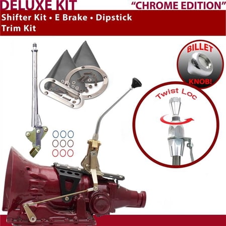 American Shifter 4L60 Shifter Kit Chrome 10 in. E Brake Trim Kit Dipstick for EF19D