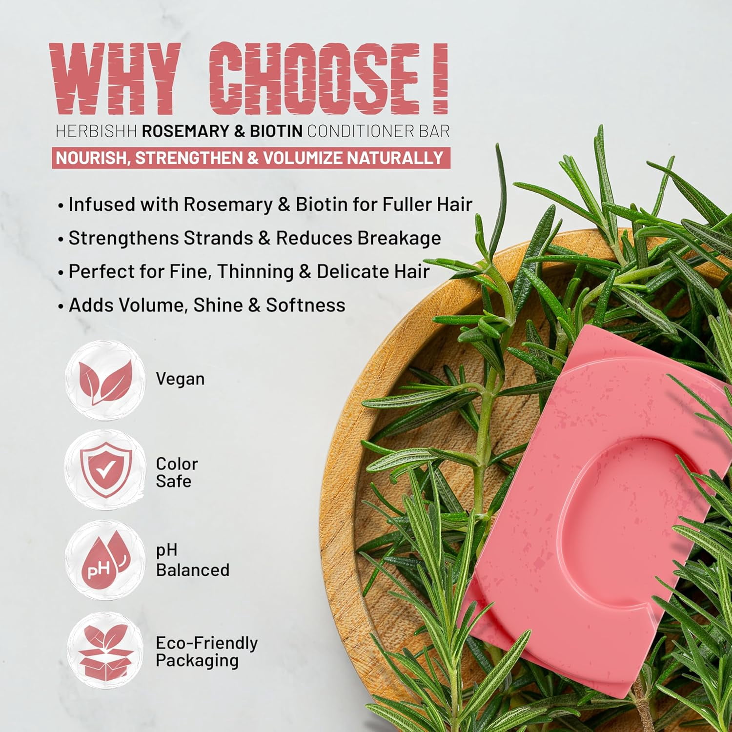 (2 pack) Herbishh Rosemary Conditioner Bar for Hair Growth, Volumizing Solid Conditioner, Strengthening Biotin Bar, Cleansing Soap for Women & Men, Ideal for Curly & Straight Hair Vegan & Sulfate-Free 3.53 oz