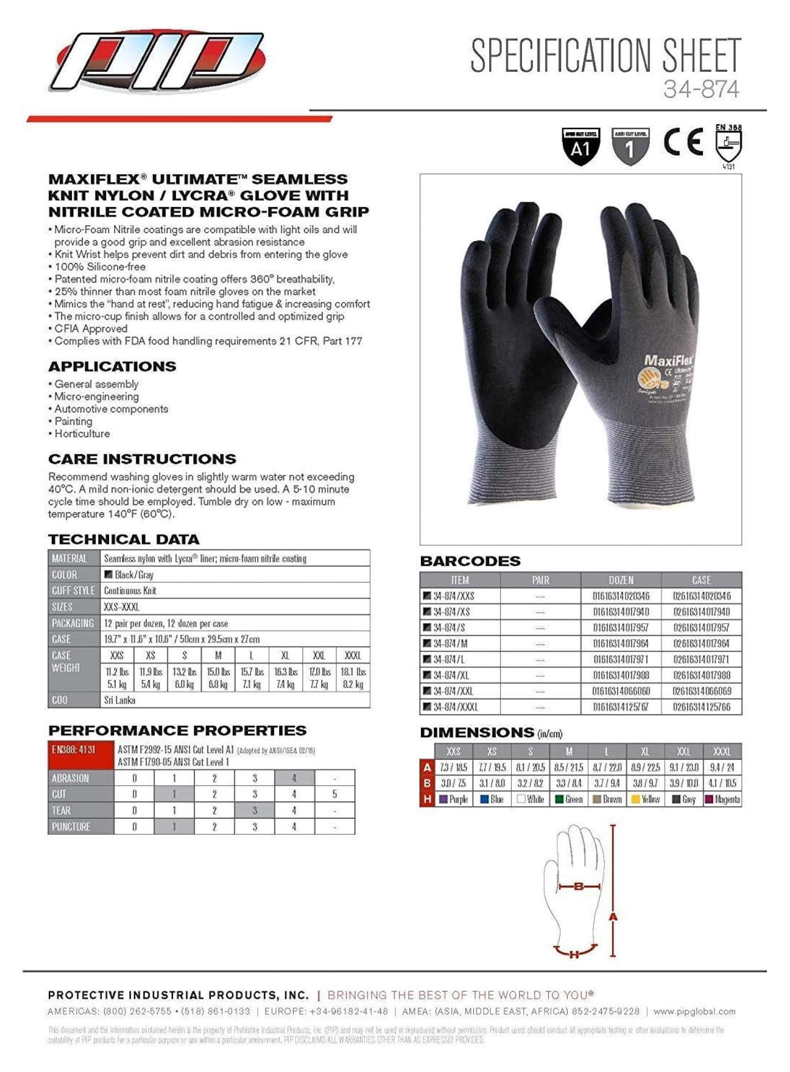 ATG MaxiFlex Ultimate Micro-Foam Nitrile Grip Gloves 34-874/S Black/Gray 24 Pair Small