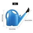 thumbnail image 2 of Watering Can Outdoor​ Blue Green Color Pair Cylindrical Body with Horizontal Ridges, Outdoor Stone Ledge Setting, Garden Lawn Plants Watering, 2 of 2
