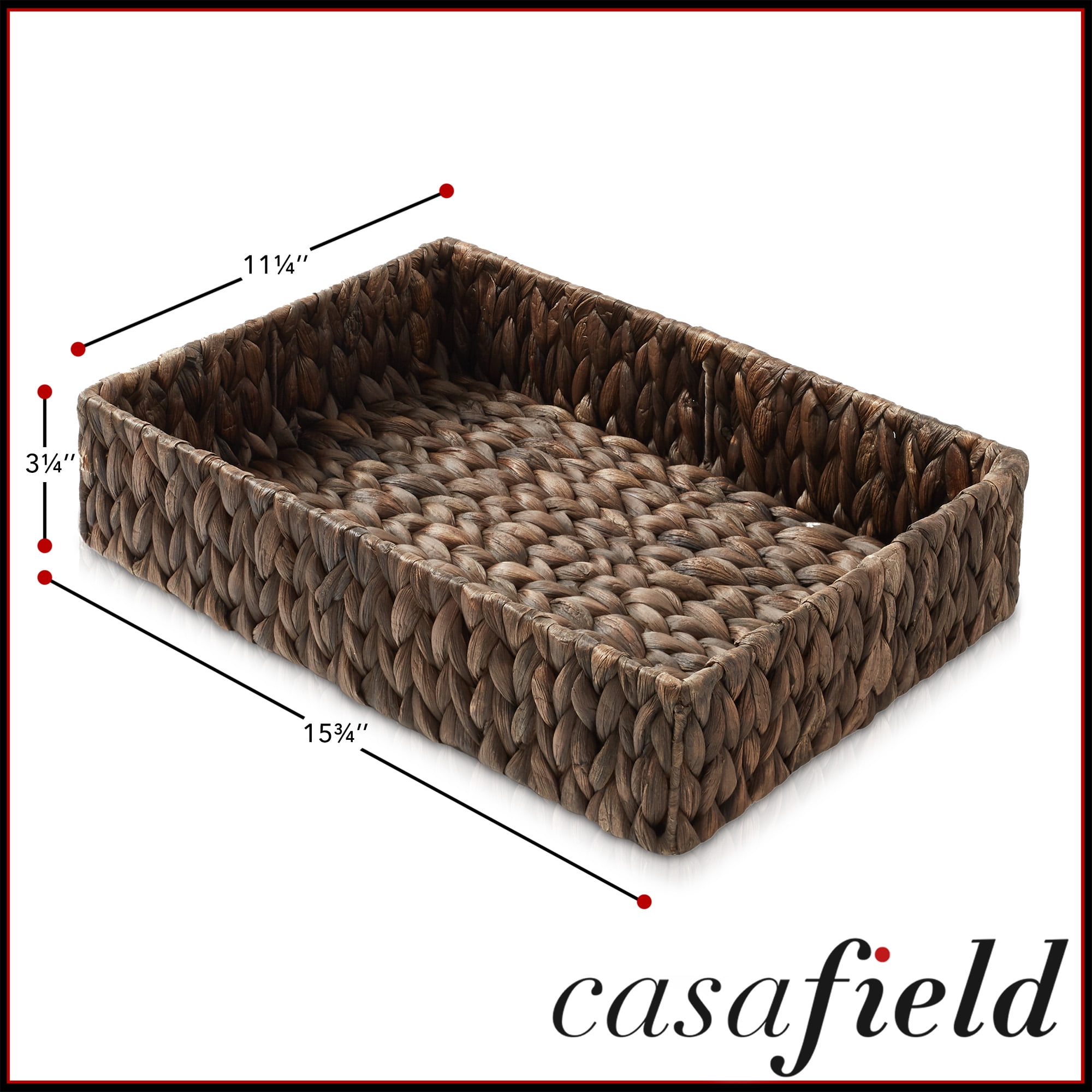 Casafield Bathroom Storage Baskets - Set of 2, Espresso - Water Hyacinth, 15.75" W x 11.25" D x 3.25" H, Woven Toilet Paper, Tissue, Shelving Bins