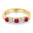 thumbnail image 3 of Gem Stone King 18K Yellow Gold Plated Silver Red Ruby and Lab Grown Diamond Wedding-Bands Ring for Women | 1.09 Cttw | Round 3.5MM | Gemstone July Birthstone | Size 8, 3 of 6