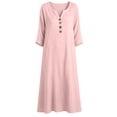 thumbnail image 3 of Vivianyo HD Women's Henley V Neck Caftan Maxi Dresses, 3/4 Sleeve Loose Casual Solid Long Dresses for Women, Women's Pink, Sizes S-2XL, 3 of 7