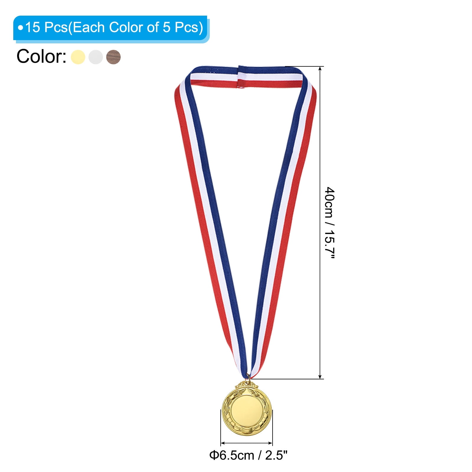 Uxcell Blank Award Medals, 15 Pack Gold Silver Bronze Winner Medal for Competitions