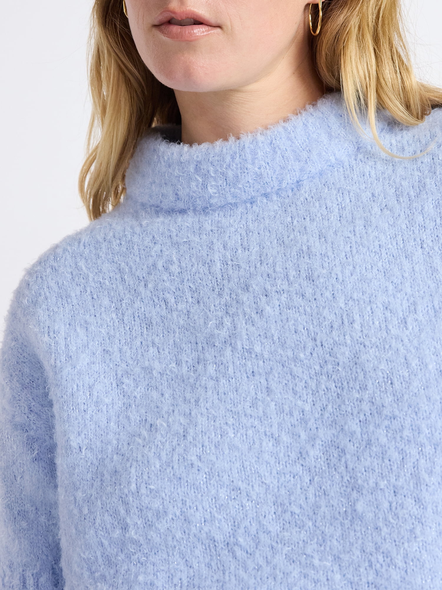 Free Assembly Women's Mock Neck Wedge Sweater with Short Sleeves, Sizes XS-XXL