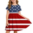thumbnail image 2 of SGFCWSX Girls American Flag Dress Short Sleeve Round Neck A-Line Flared Holiday Casual Sundress Multicolor Size 4 Years, 2 of 9