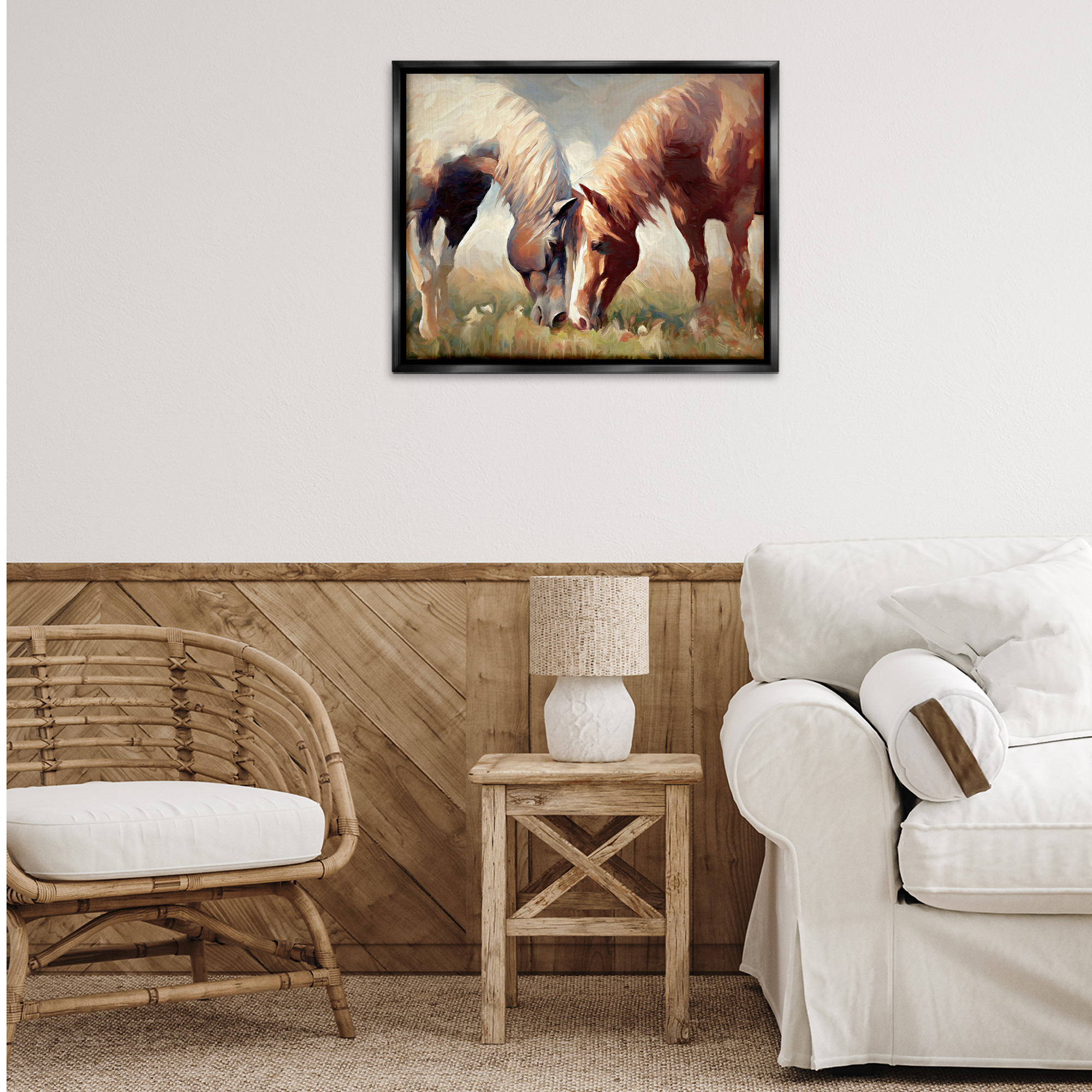 Stupell Industries Horses Touching Noses Animals & Insects Painting Black Floater Framed Canvas Art Print Wall Art, 31 x 25