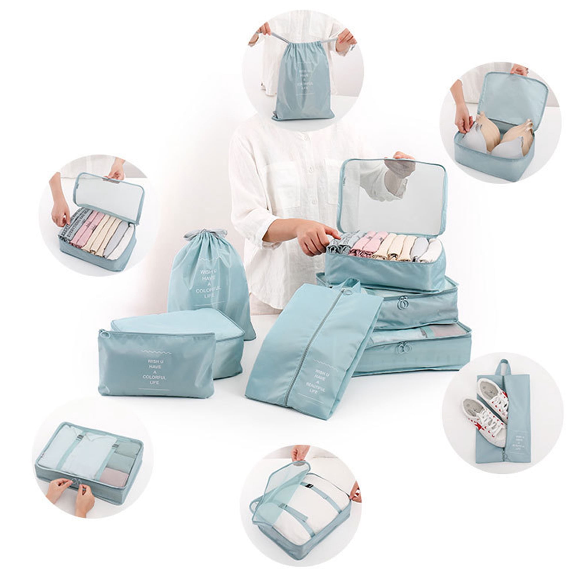 lEPECQ Packing Cubes for Travel & Suitcases Foldable Suitcase Organizer Lightweight Luggage Storage Bag 8 Pack - Blue