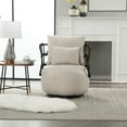 thumbnail image 2 of 360° Swivel Accent Chair, Upholstered Tufted Barrel Chair with Thicked pillows and Metal Frame, Linen Fabric Living Room Chair with Metal Stand for Bedroom, Office, Waiting Rooms, Beige, 2 of 9