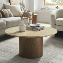 Modway Kioni Round Travertine Coffee Table in Walnut