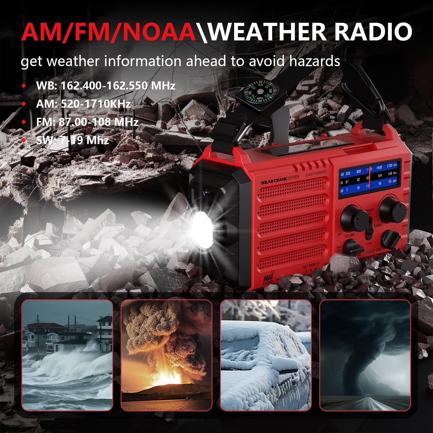 Emergency Solar Hand Crank Radio  Am/fm/sw Noaa Weather Alert Flashlight Reading Lamp Sos Alarm For Home Outdoor Hurricane