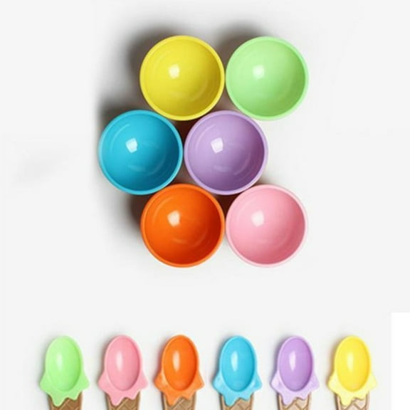 Kids Child Cute Cartoon Cone Ice Cream Bowl Spoon Set Plastic Dessert Tableware