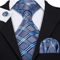 thumbnail image 2 of Corbata Barry.Wang de seda a cuadros azul y gris, 150 cm de largo, 2 of 6