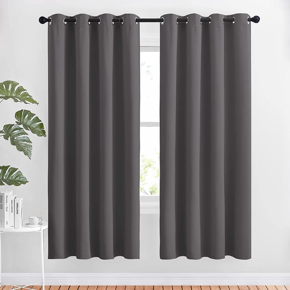 Blackout Thermal Curtains Panels 72 inch Length - Grommet Noise Reducing Room Darkening Solid Window Drapes for Bedroom/Living Room (2 Panels, 52 x 72 Inch, Gray)