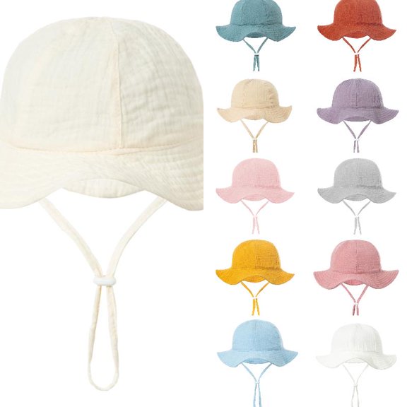 oqasdz Toddler Baby Fisherman Cap Solid Color Adjustable Straps Wide Brim Cute UPF 50 Sun Hat for Beach Casual Summer