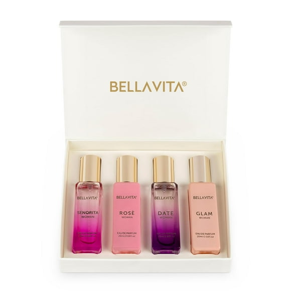 Bella Vita Eau De Parfum Set para mujer (4x20 ml) con dátil, señorita, glamour, rosa | vainilla, floral, dulce, almizcle | Perfecto para probar, regalar o mezclar para crear tu fragancia única.