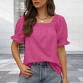 thumbnail image 1 of Camisetas De Mujer Camiseta de verano para mujer, camisetas casuales de cuello cuadrado de ajuste holgado para fiesta (Rose Red L) Ygjytge para Mujer Rosa roja T XL, 1 of 6