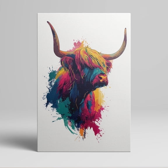 Colorful Highland Cow Canvas Wall Art