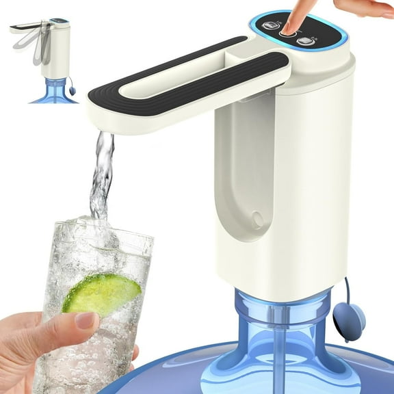 Woaeety Water Bottle Dispenser Portable Electric Water Bottle Pump, for Universal 5 Gallon Bottle,  Foldable Water Outlet to Remain Clean, Rechargeable Automatic Drinking Water Bottle Dispenser-White