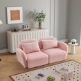 thumbnail image 3 of Loveseat Sofa with Two Pillow, Modern Teddy Fabric Petal Loveseat with Curved Armrests and Backrests, Comfy Living Room Sofa Furniture, Pink, 3 of 9